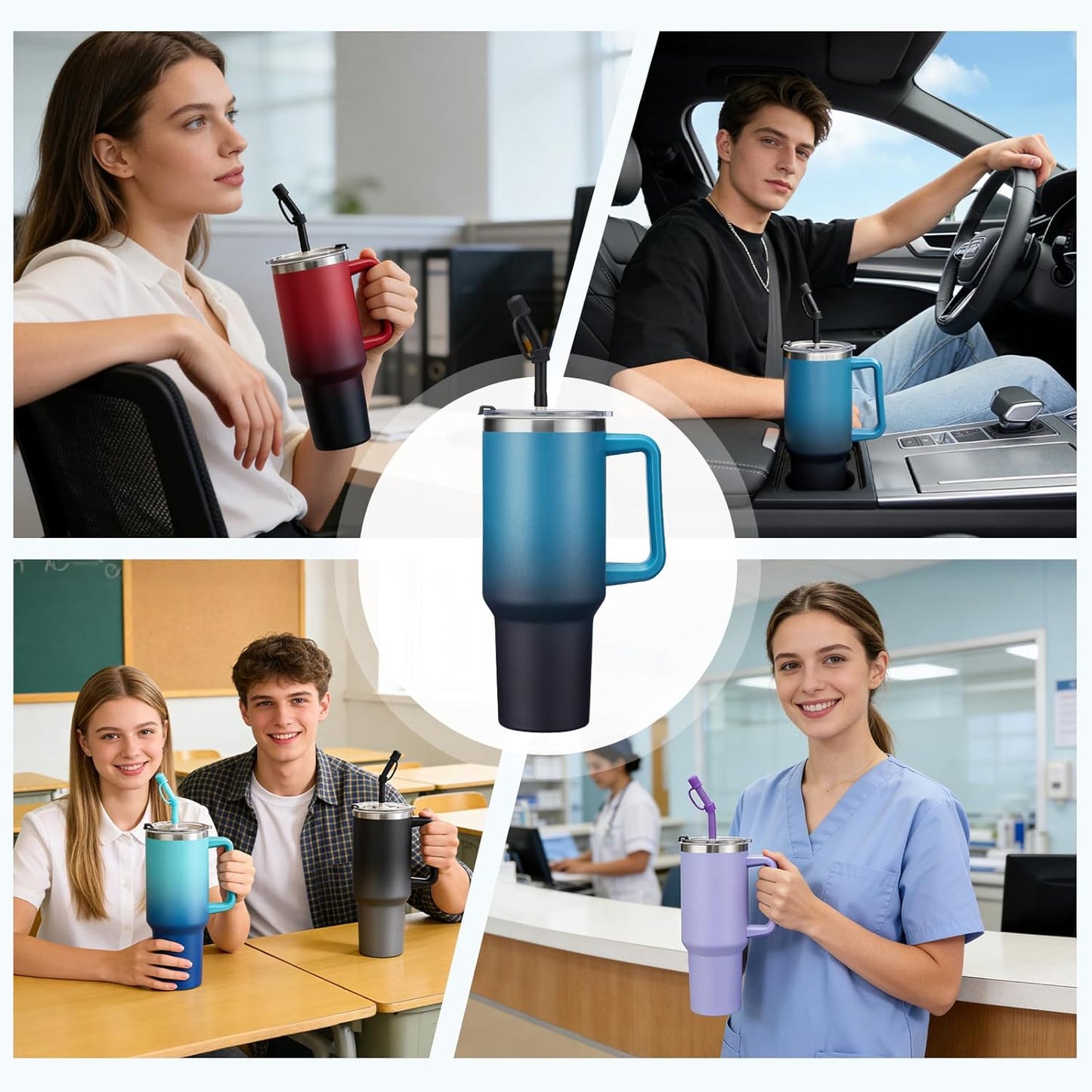 40 oz Stainless Steel Vacuum Insulated Tumbler with Lid and Straw for Water, Iced Tea or Coffee, Spill Proof Water Bottle with Handle, Leak Resistant Travel Mug Car Cupholder Friendly