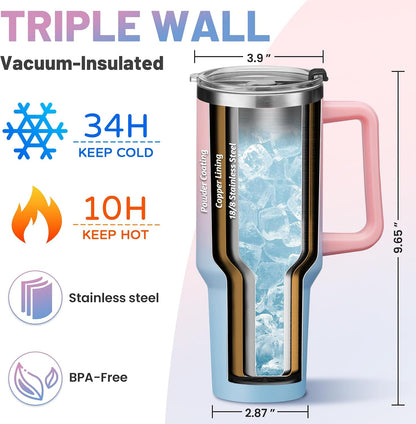 40 oz Stainless Steel Vacuum Insulated Tumbler with Lid and Straw for Water, Iced Tea or Coffee, Spill Proof Water Bottle with Handle, Leak Resistant Travel Mug Car Cupholder Friendly