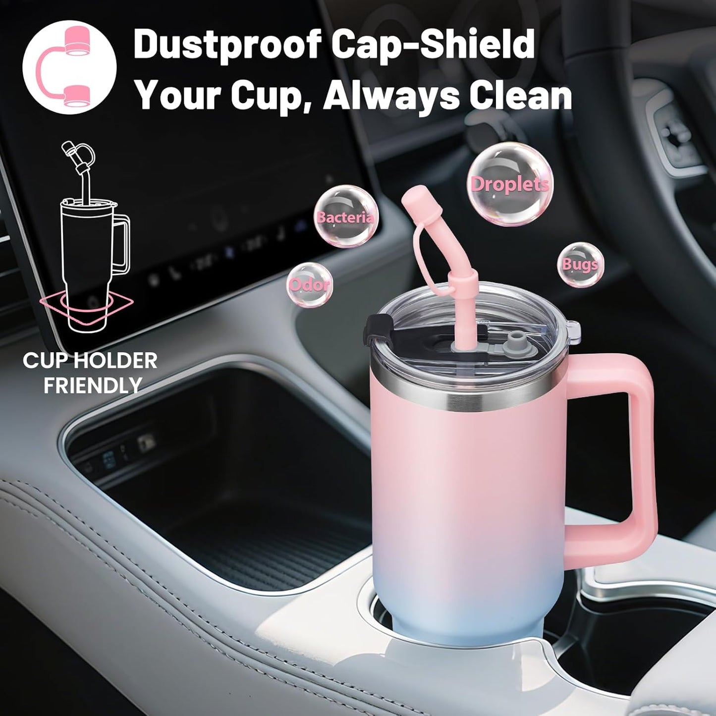 40 oz Stainless Steel Vacuum Insulated Tumbler with Lid and Straw for Water, Iced Tea or Coffee, Spill Proof Water Bottle with Handle, Leak Resistant Travel Mug Car Cupholder Friendly