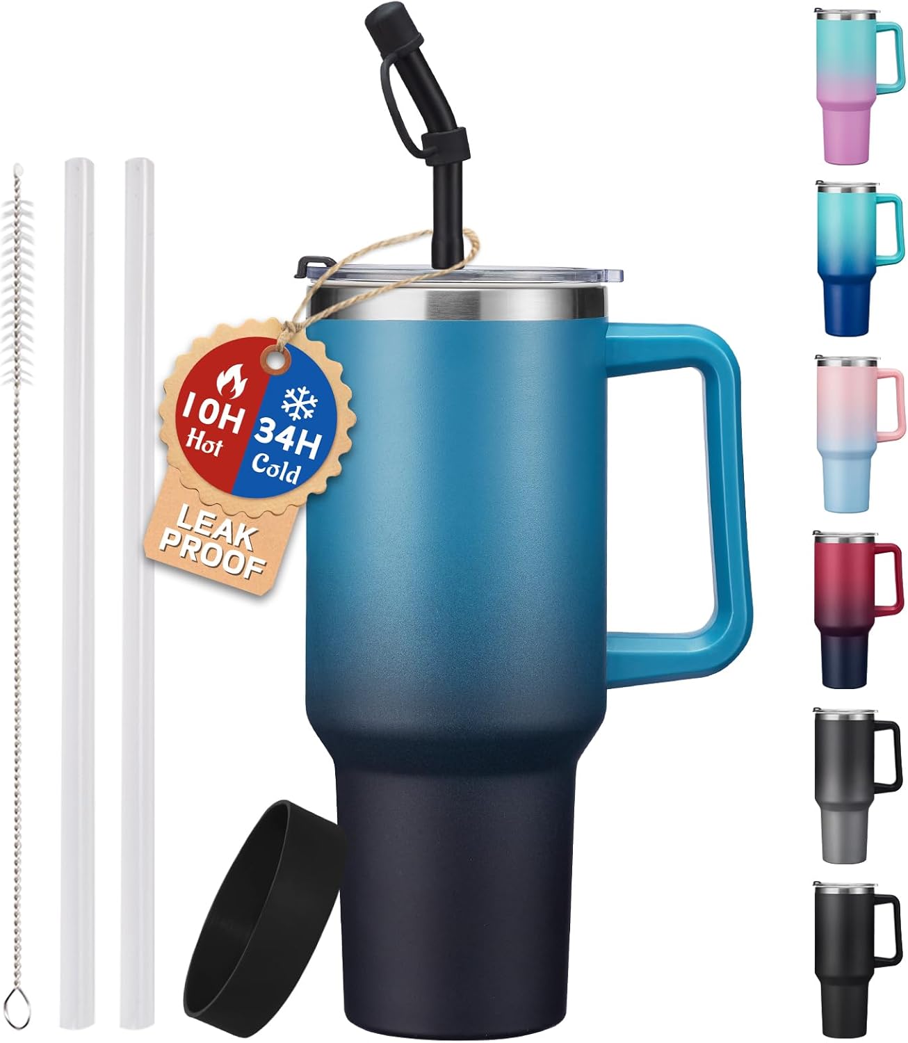 40 oz Stainless Steel Vacuum Insulated Tumbler with Lid and Straw for Water, Iced Tea or Coffee, Spill Proof Water Bottle with Handle, Leak Resistant Travel Mug Car Cupholder Friendly