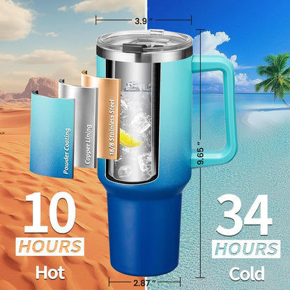 40 oz Stainless Steel Vacuum Insulated Tumbler with Lid and Straw for Water, Iced Tea or Coffee, Spill Proof Water Bottle with Handle, Leak Resistant Travel Mug Car Cupholder Friendly