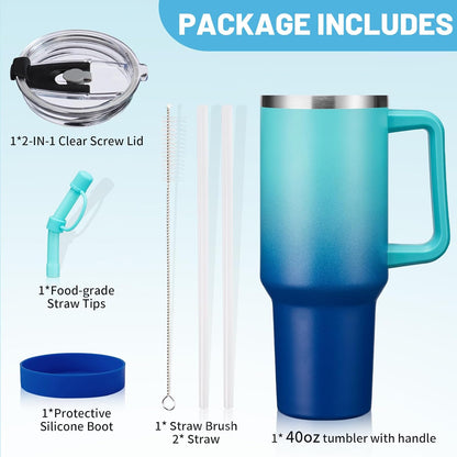 40 oz Stainless Steel Vacuum Insulated Tumbler with Lid and Straw for Water, Iced Tea or Coffee, Spill Proof Water Bottle with Handle, Leak Resistant Travel Mug Car Cupholder Friendly