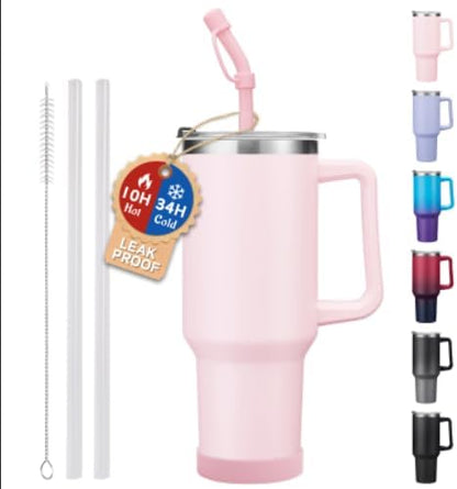 40 oz Stainless Steel Vacuum Insulated Tumbler with Lid and Straw for Water, Iced Tea or Coffee, Spill Proof Water Bottle with Handle, Leak Resistant Travel Mug Car Cupholder Friendly