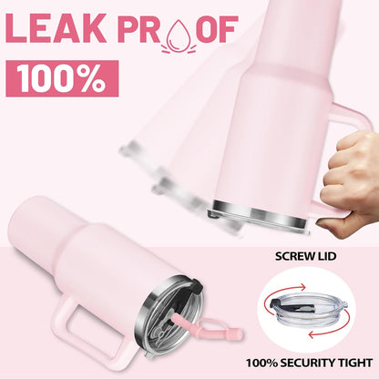 40 oz Stainless Steel Vacuum Insulated Tumbler with Lid and Straw for Water, Iced Tea or Coffee, Spill Proof Water Bottle with Handle, Leak Resistant Travel Mug Car Cupholder Friendly