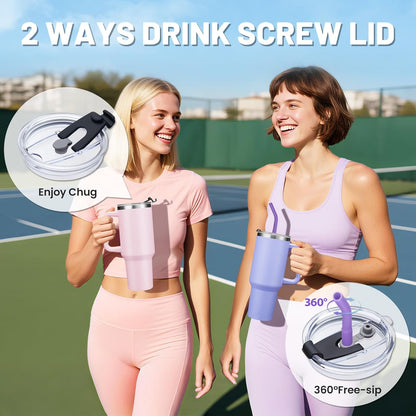 40 oz Stainless Steel Vacuum Insulated Tumbler with Lid and Straw for Water, Iced Tea or Coffee, Spill Proof Water Bottle with Handle, Leak Resistant Travel Mug Car Cupholder Friendly