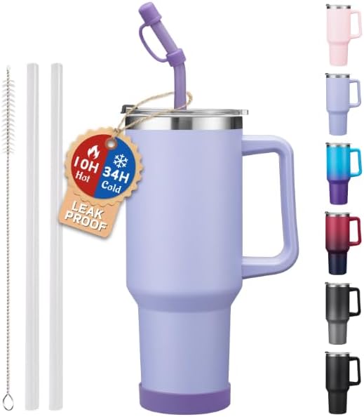40 oz Stainless Steel Vacuum Insulated Tumbler with Lid and Straw for Water, Iced Tea or Coffee, Spill Proof Water Bottle with Handle, Leak Resistant Travel Mug Car Cupholder Friendly