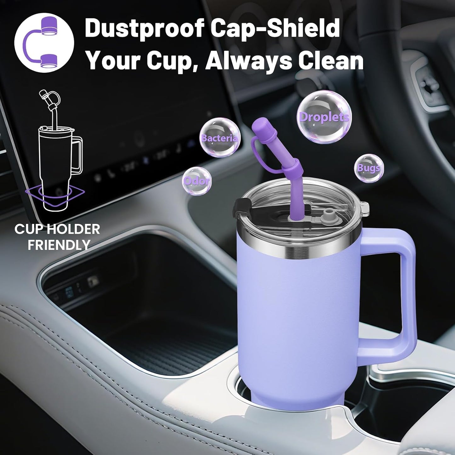 40 oz Stainless Steel Vacuum Insulated Tumbler with Lid and Straw for Water, Iced Tea or Coffee, Spill Proof Water Bottle with Handle, Leak Resistant Travel Mug Car Cupholder Friendly