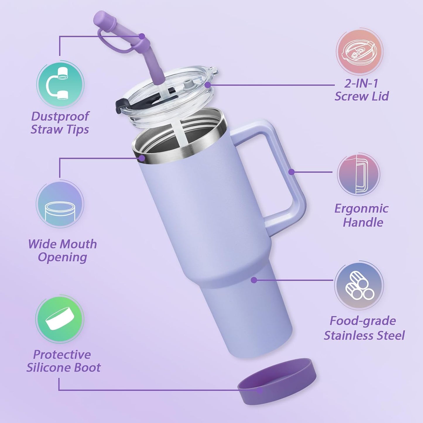 40 oz Stainless Steel Vacuum Insulated Tumbler with Lid and Straw for Water, Iced Tea or Coffee, Spill Proof Water Bottle with Handle, Leak Resistant Travel Mug Car Cupholder Friendly