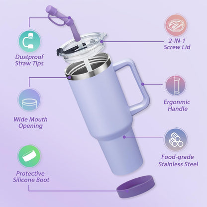 40 oz Stainless Steel Vacuum Insulated Tumbler with Lid and Straw for Water, Iced Tea or Coffee, Spill Proof Water Bottle with Handle, Leak Resistant Travel Mug Car Cupholder Friendly