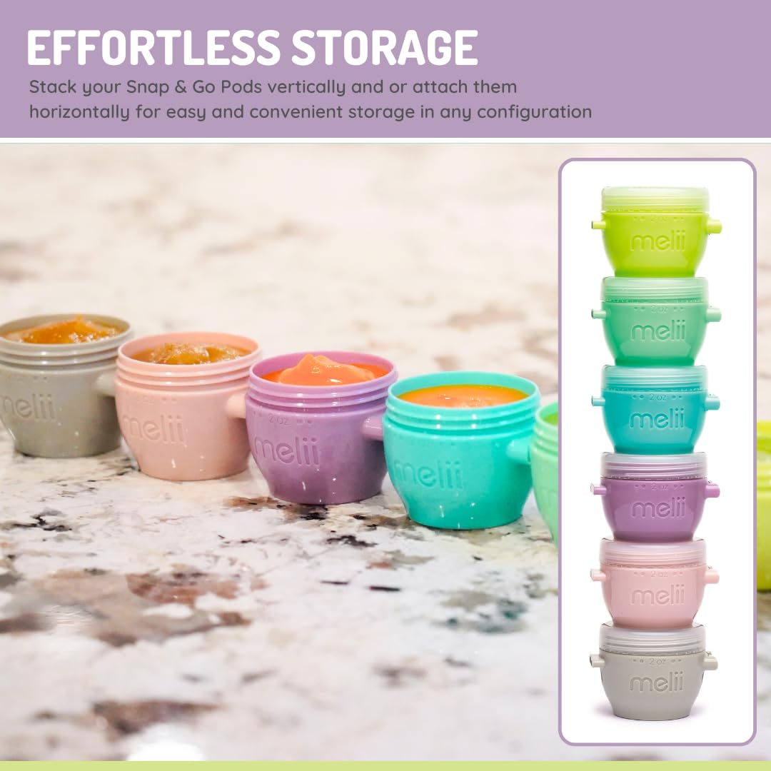 Snap & Go Baby Food Storage Containers | 8 Pack 4 oz, Stackable Freezer Containers with Airtight Lids, BPA-Free, Microwave Safe, Reusable Snack Cups for Meal Prep & On-the-Go