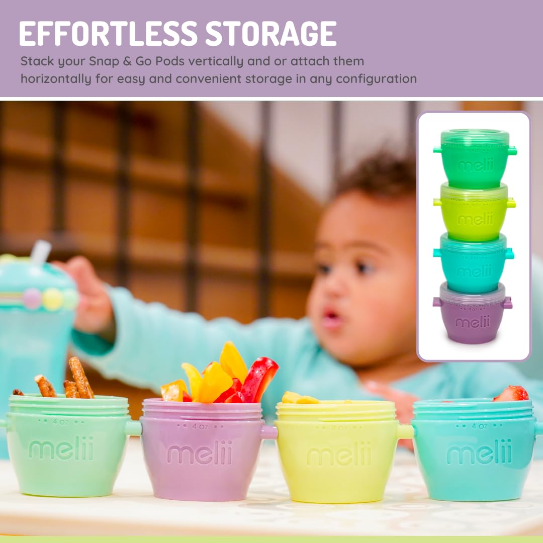 Snap & Go Baby Food Storage Containers | 8 Pack 4 oz, Stackable Freezer Containers with Airtight Lids, BPA-Free, Microwave Safe, Reusable Snack Cups for Meal Prep & On-the-Go