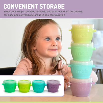Snap & Go Baby Food Storage Containers | 8 Pack 4 oz, Stackable Freezer Containers with Airtight Lids, BPA-Free, Microwave Safe, Reusable Snack Cups for Meal Prep & On-the-Go