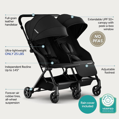 Lithe Double Stroller, Lightweight Side by Side, Infant & Toddler