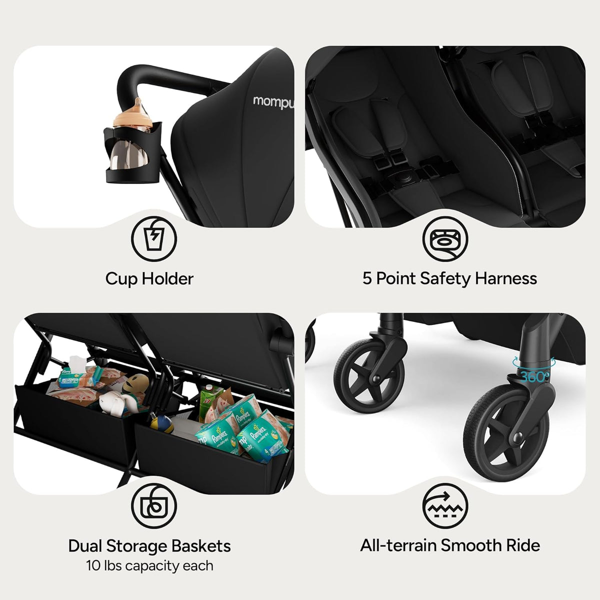 Lithe Double Stroller, Lightweight Side by Side, Infant & Toddler