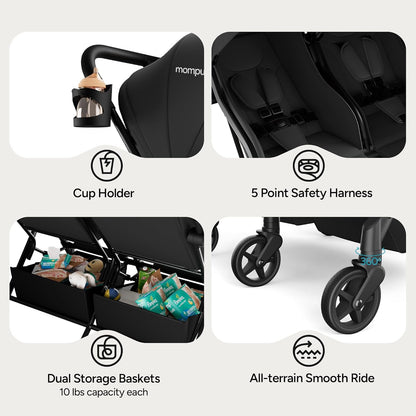 Lithe Double Stroller, Lightweight Side by Side, Infant & Toddler