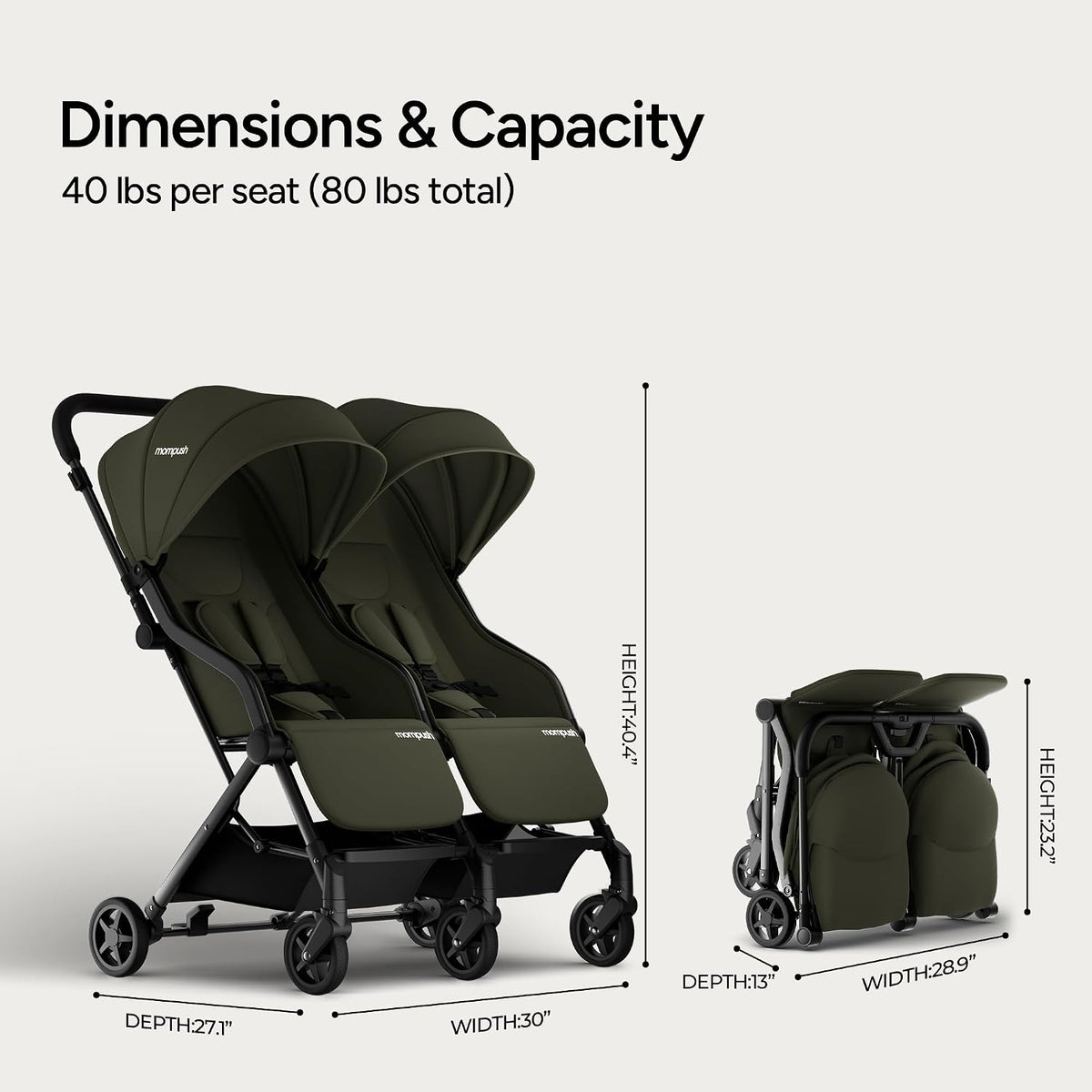 Lithe Double Stroller, Lightweight Side by Side, Infant & Toddler