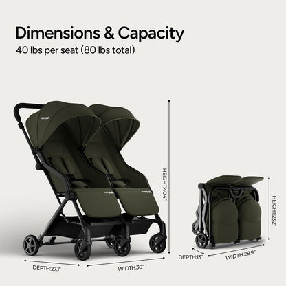 Lithe Double Stroller, Lightweight Side by Side, Infant & Toddler