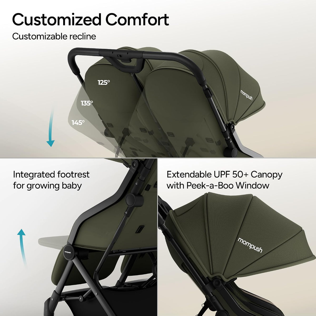 Lithe Double Stroller, Lightweight Side by Side, Infant & Toddler