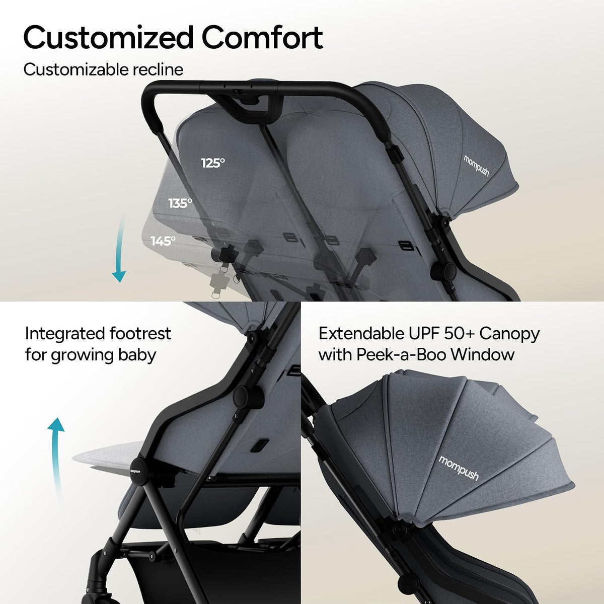 Lithe Double Stroller, Lightweight Side by Side, Infant & Toddler