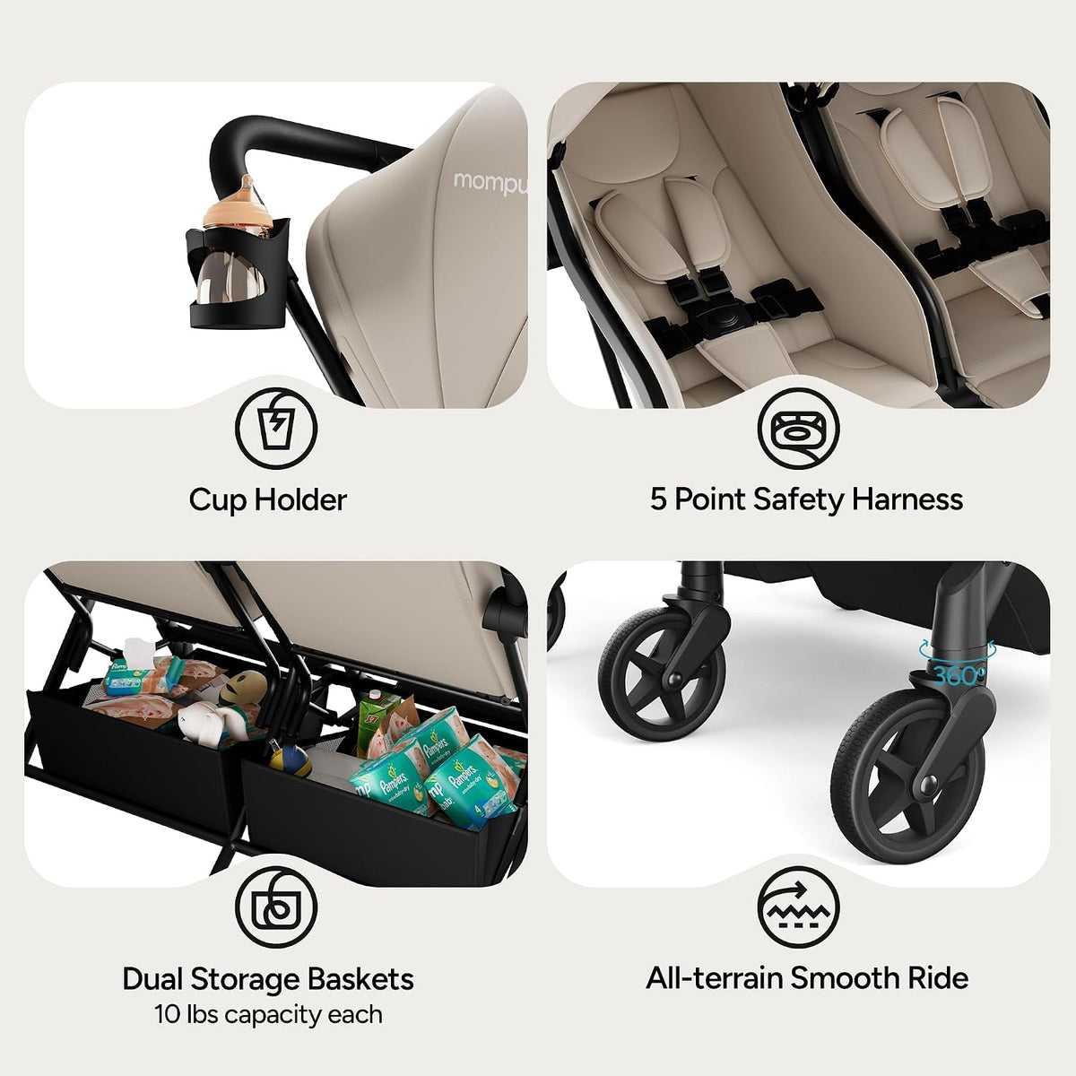 Lithe Double Stroller, Lightweight Side by Side, Infant & Toddler