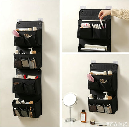 Wall Hanging Organizer – Over the Door Storage & Behind Door Organizer for Dormitory, Bathroom, Bedroom, Kitchen, Nursery, Space-Saving (Black)