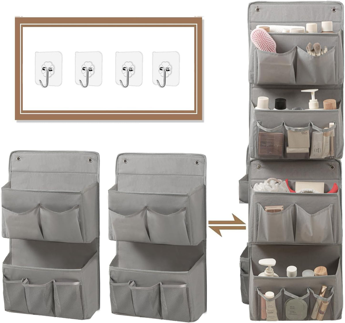Wall Hanging Organizer – Over the Door Storage & Behind Door Organizer for Dormitory, Bathroom, Bedroom, Kitchen, Nursery, Space-Saving (Black)