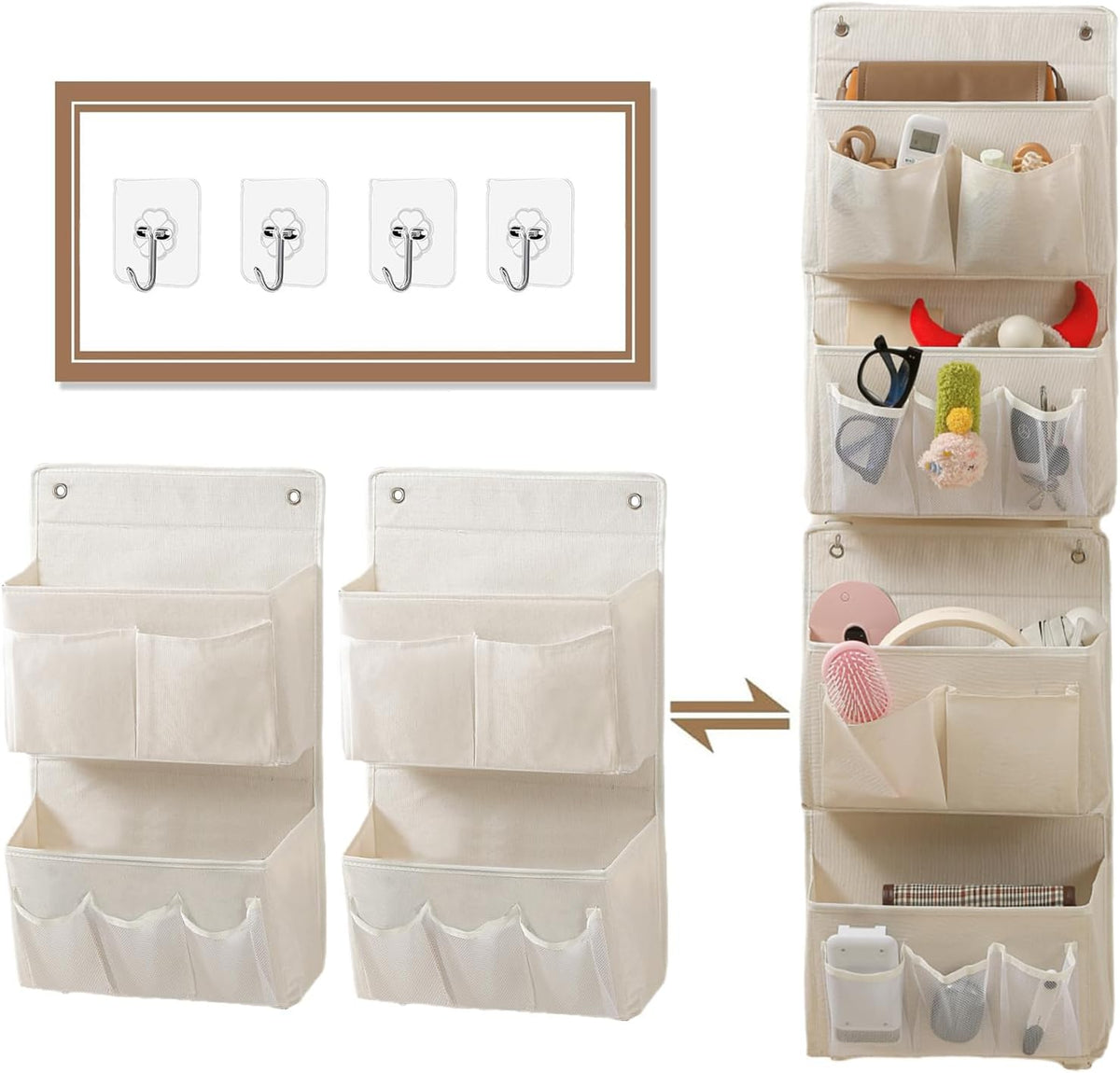 Wall Hanging Organizer – Over the Door Storage & Behind Door Organizer for Dormitory, Bathroom, Bedroom, Kitchen, Nursery, Space-Saving (Black)