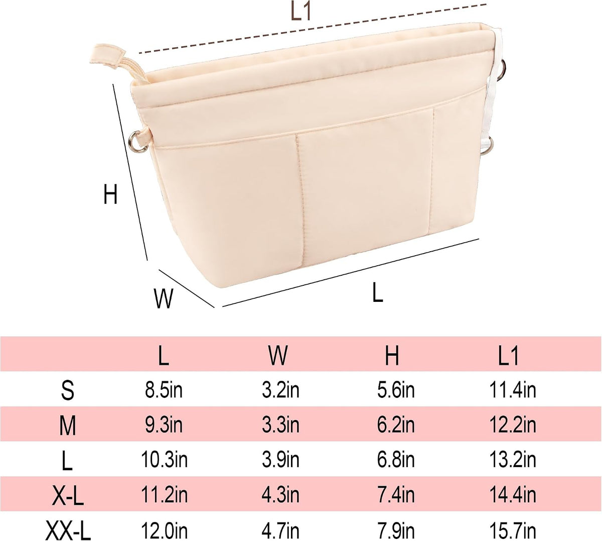 Premium Nylon Purse Organizer Tote Handbag Insert Organizers Bag in Bag Zipper 13 Pockets 5 Sizes