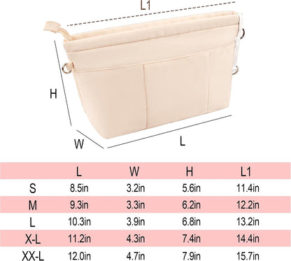 Premium Nylon Purse Organizer Tote Handbag Insert Organizers Bag in Bag Zipper 13 Pockets 5 Sizes