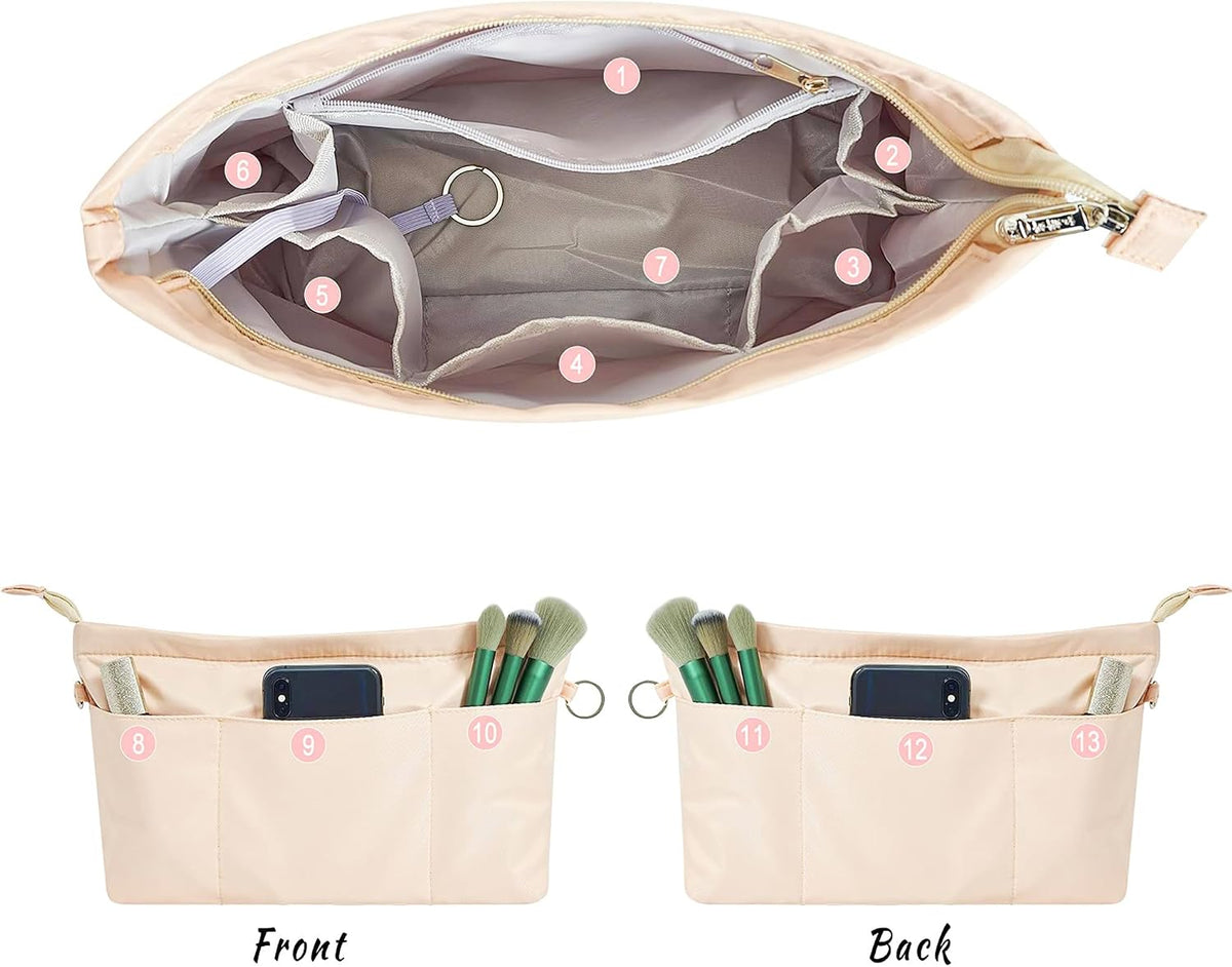Premium Nylon Purse Organizer Tote Handbag Insert Organizers Bag in Bag Zipper 13 Pockets 5 Sizes