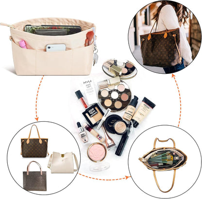 Premium Nylon Purse Organizer Tote Handbag Insert Organizers Bag in Bag Zipper 13 Pockets 5 Sizes