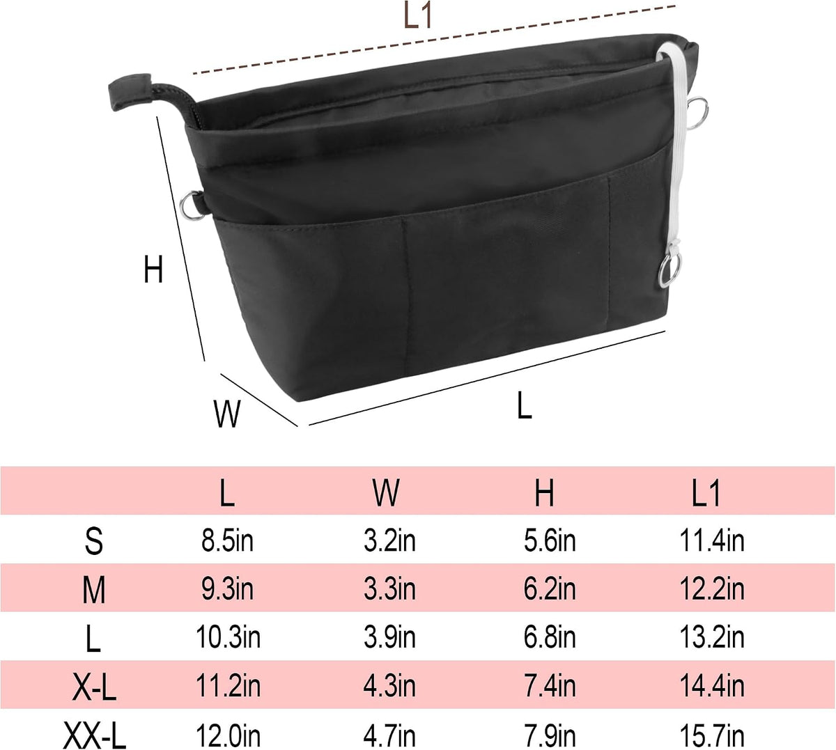 Premium Nylon Purse Organizer Tote Handbag Insert Organizers Bag in Bag Zipper 13 Pockets 5 Sizes