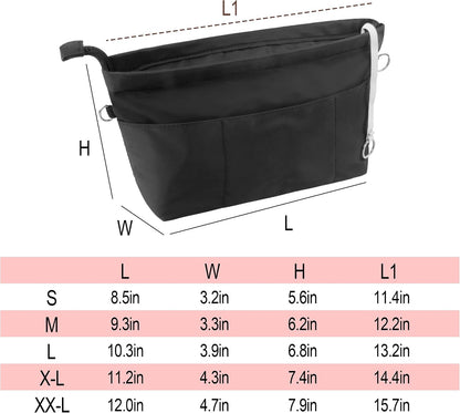 Premium Nylon Purse Organizer Tote Handbag Insert Organizers Bag in Bag Zipper 13 Pockets 5 Sizes