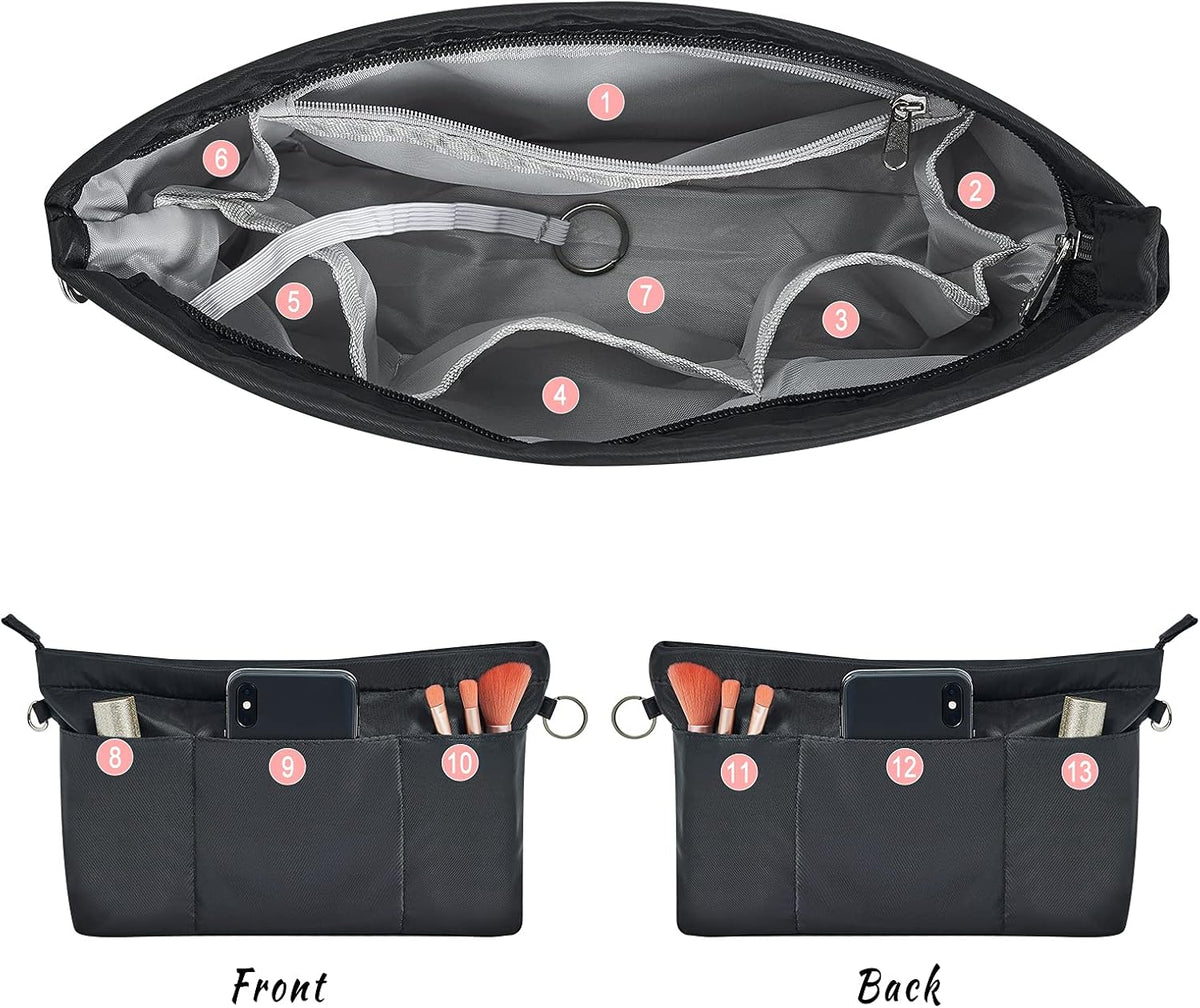 Premium Nylon Purse Organizer Tote Handbag Insert Organizers Bag in Bag Zipper 13 Pockets 5 Sizes