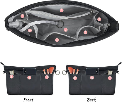 Premium Nylon Purse Organizer Tote Handbag Insert Organizers Bag in Bag Zipper 13 Pockets 5 Sizes