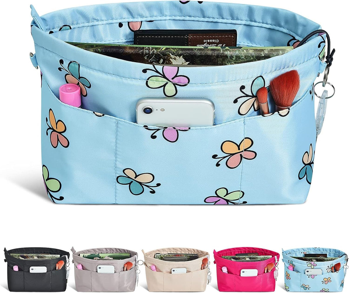 Premium Nylon Purse Organizer Tote Handbag Insert Organizers Bag in Bag Zipper 13 Pockets 5 Sizes