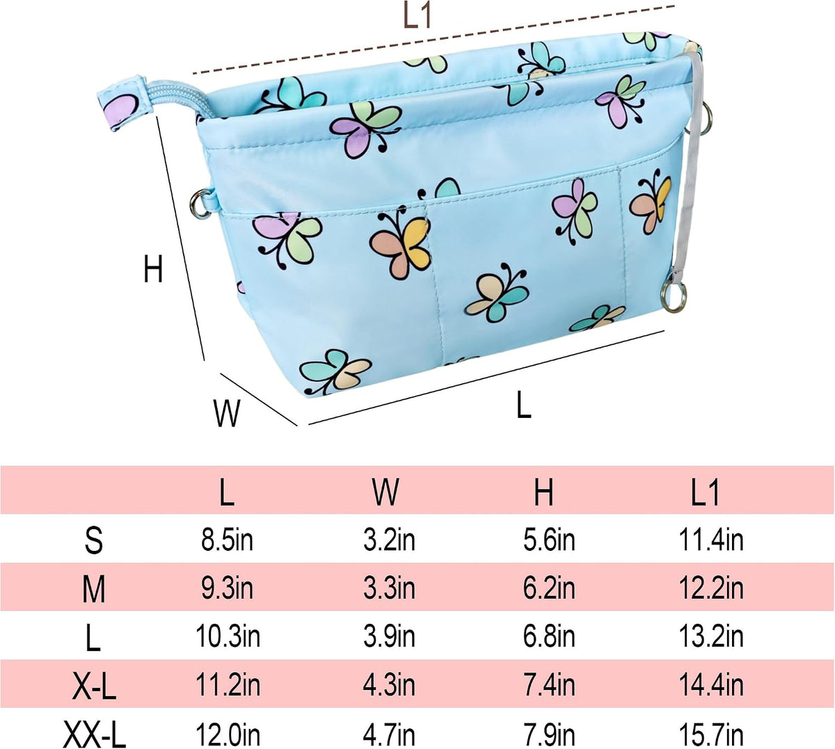 Premium Nylon Purse Organizer Tote Handbag Insert Organizers Bag in Bag Zipper 13 Pockets 5 Sizes