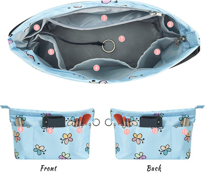 Premium Nylon Purse Organizer Tote Handbag Insert Organizers Bag in Bag Zipper 13 Pockets 5 Sizes
