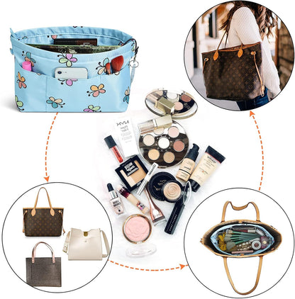 Premium Nylon Purse Organizer Tote Handbag Insert Organizers Bag in Bag Zipper 13 Pockets 5 Sizes