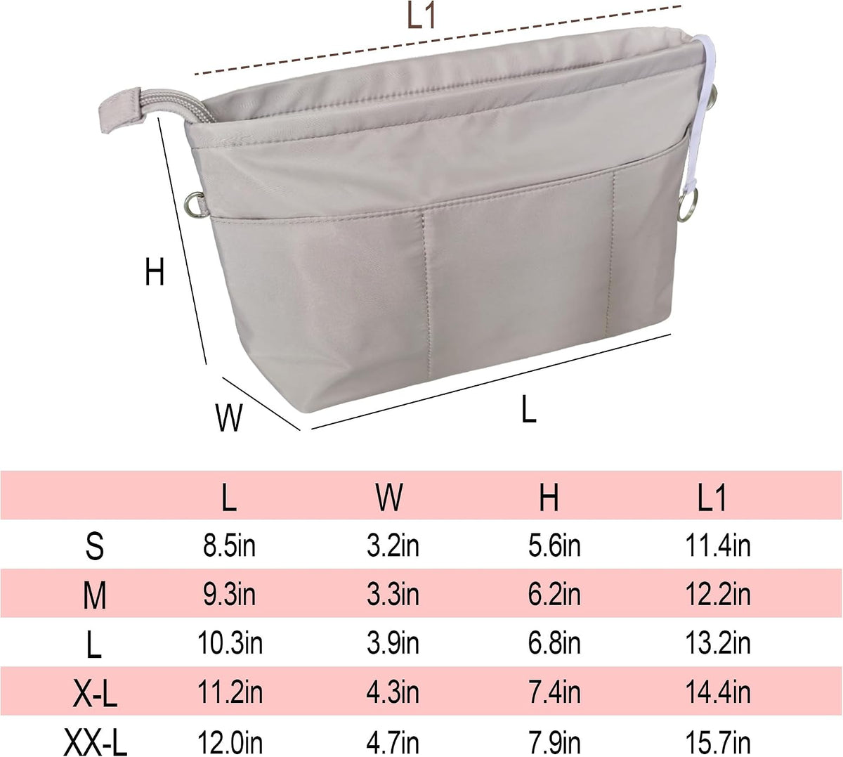 Premium Nylon Purse Organizer Tote Handbag Insert Organizers Bag in Bag Zipper 13 Pockets 5 Sizes
