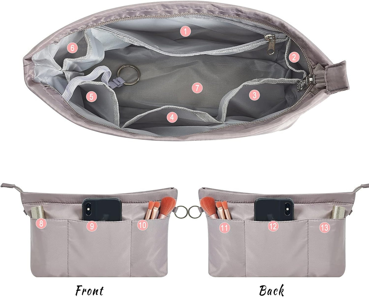 Premium Nylon Purse Organizer Tote Handbag Insert Organizers Bag in Bag Zipper 13 Pockets 5 Sizes