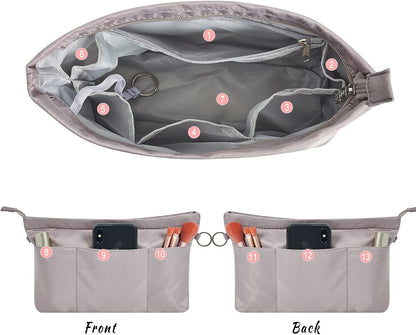 Premium Nylon Purse Organizer Tote Handbag Insert Organizers Bag in Bag Zipper 13 Pockets 5 Sizes