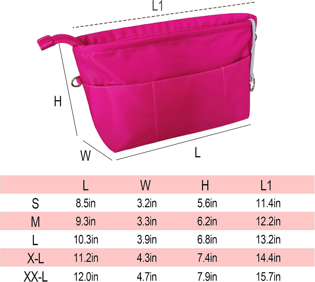 Premium Nylon Purse Organizer Tote Handbag Insert Organizers Bag in Bag Zipper 13 Pockets 5 Sizes