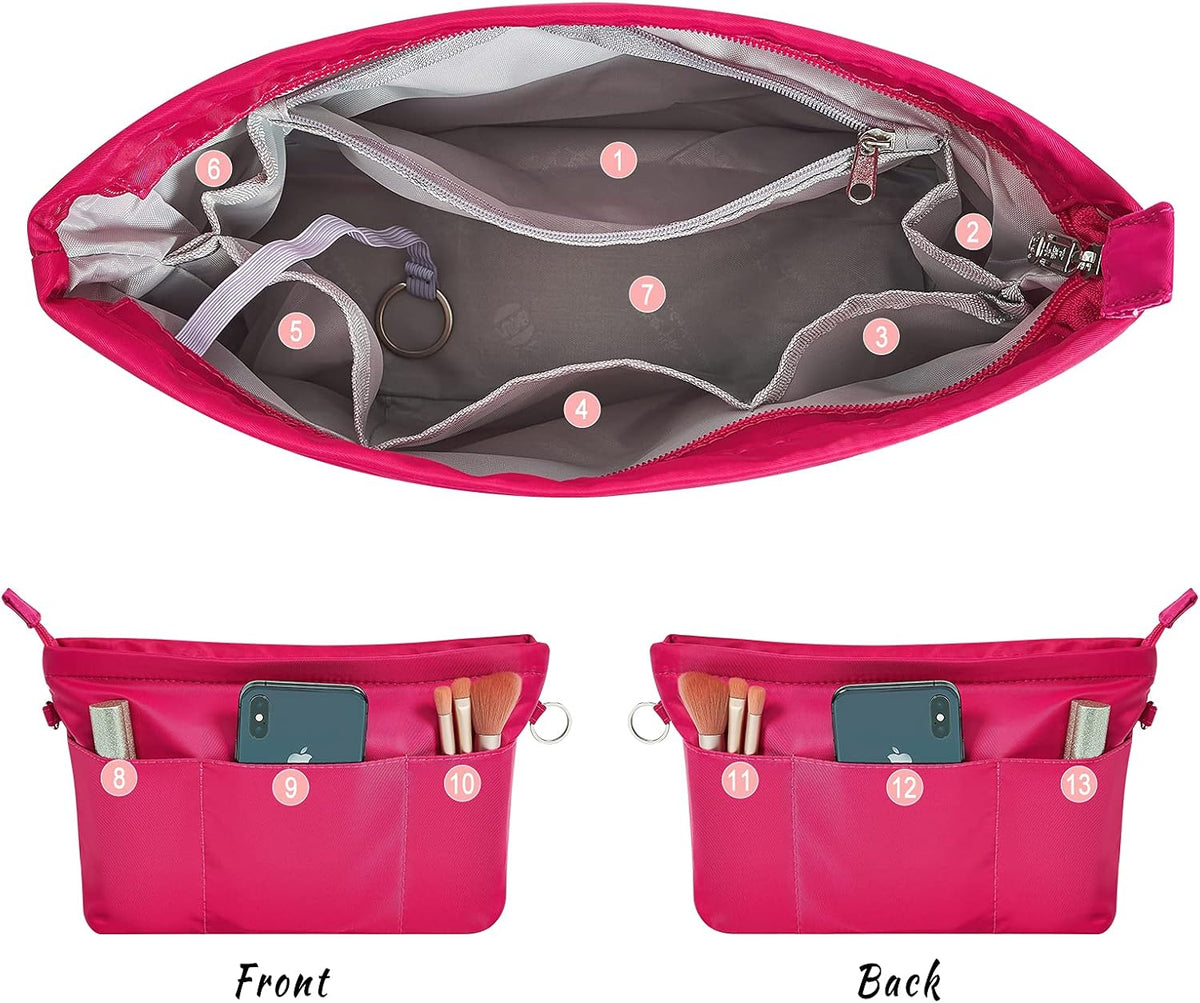 Premium Nylon Purse Organizer Tote Handbag Insert Organizers Bag in Bag Zipper 13 Pockets 5 Sizes