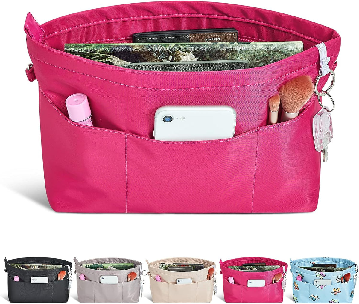 Premium Nylon Purse Organizer Tote Handbag Insert Organizers Bag in Bag Zipper 13 Pockets 5 Sizes