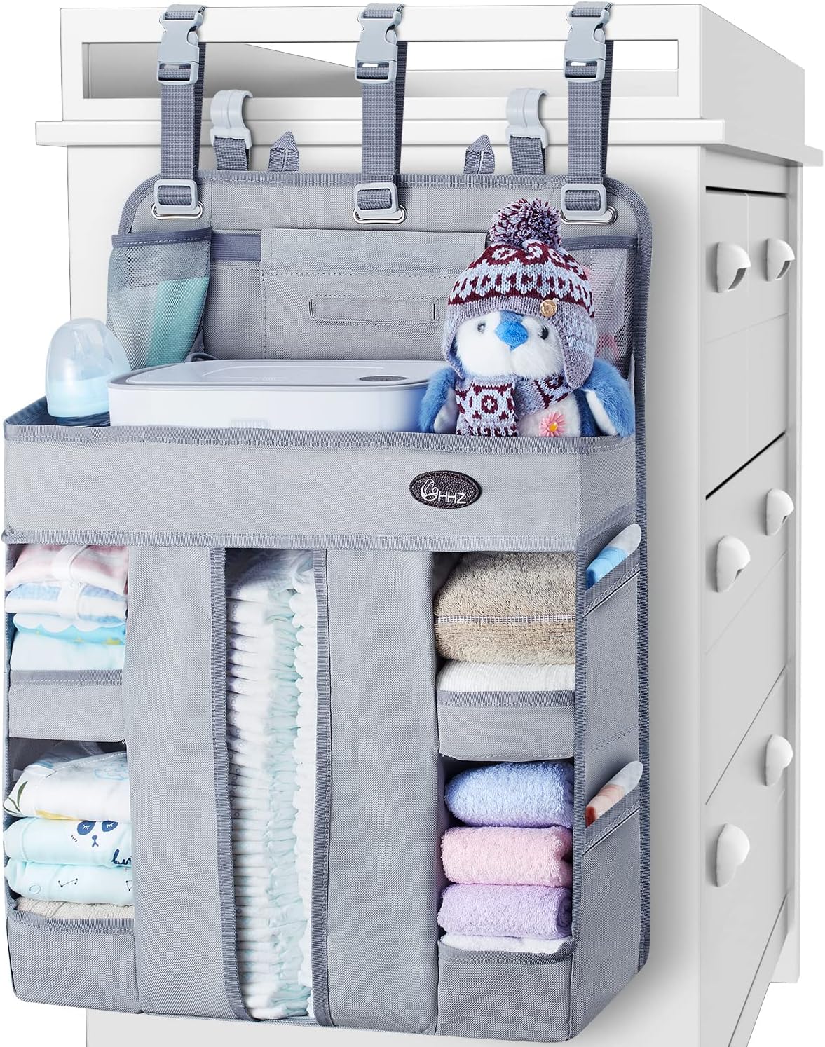 XL Hanging Diaper Caddy Organizer –Sturdy and Durable Baby Organizer – Diaper Stacker for Changing Table, Crib, Playard or Wall & Nursery Organization – Newborn Baby Essentials