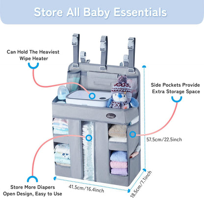 XL Hanging Diaper Caddy Organizer –Sturdy and Durable Baby Organizer – Diaper Stacker for Changing Table, Crib, Playard or Wall & Nursery Organization – Newborn Baby Essentials