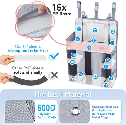 XL Hanging Diaper Caddy Organizer –Sturdy and Durable Baby Organizer – Diaper Stacker for Changing Table, Crib, Playard or Wall & Nursery Organization – Newborn Baby Essentials