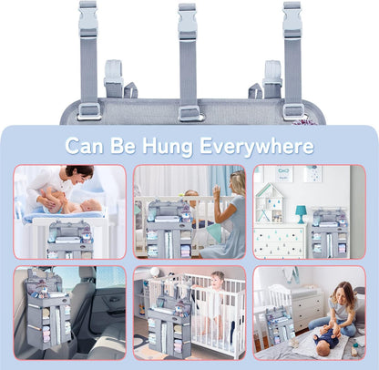 XL Hanging Diaper Caddy Organizer –Sturdy and Durable Baby Organizer – Diaper Stacker for Changing Table, Crib, Playard or Wall & Nursery Organization – Newborn Baby Essentials
