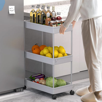 SPACELEAD 3 Tier Rolling Cart with Wheels, Storage Craft Art Trolley Organizer Serving, 3 Hanging Baskets Easy Assembly, for Office, Bathroom，Living Room, Kitchen, Black